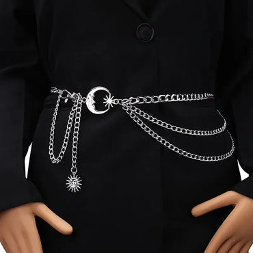 Ceinture chaîne féminine – Ornée de motifs lune et étoile