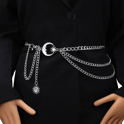 Ceinture chaîne féminine – Ornée de motifs lune et étoile