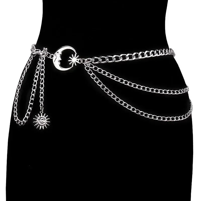 Ceinture chaîne féminine – Ornée de motifs lune et étoile