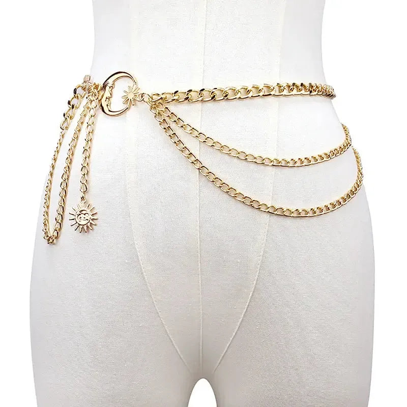 Ceinture chaîne féminine – Ornée de motifs lune et étoile