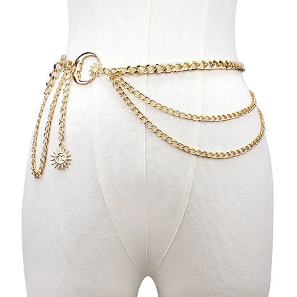 Ceinture chaîne féminine – Ornée de motifs lune et étoile