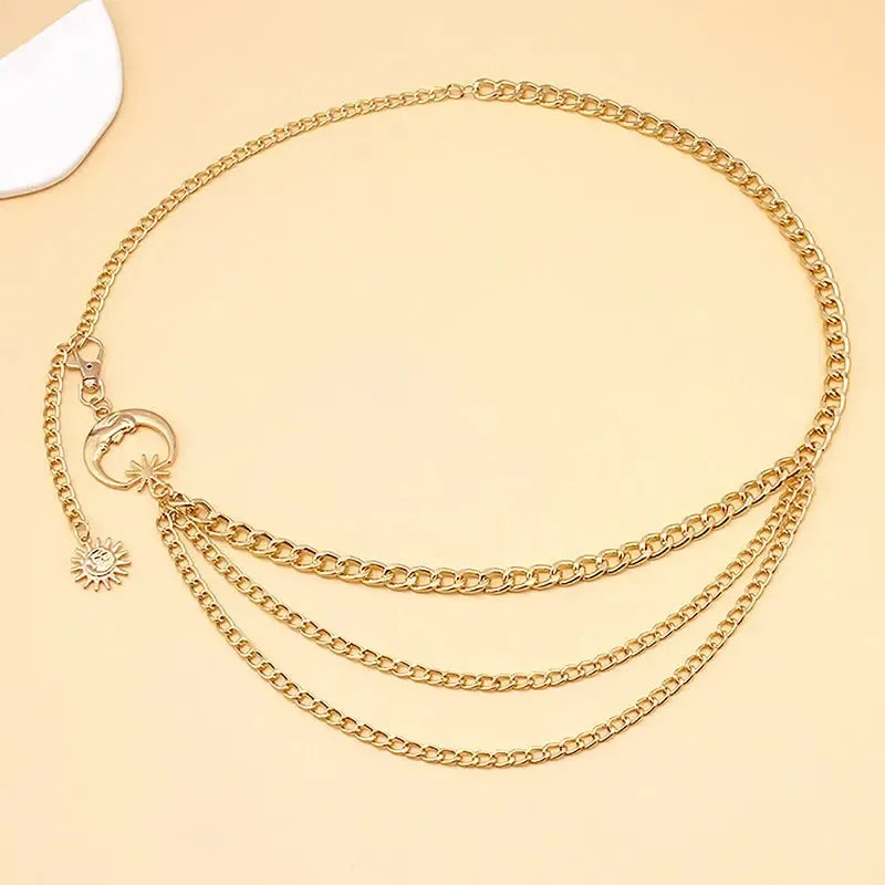 Ceinture chaîne féminine – Ornée de motifs lune et étoile