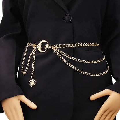 Ceinture chaîne féminine – Ornée de motifs lune et étoile