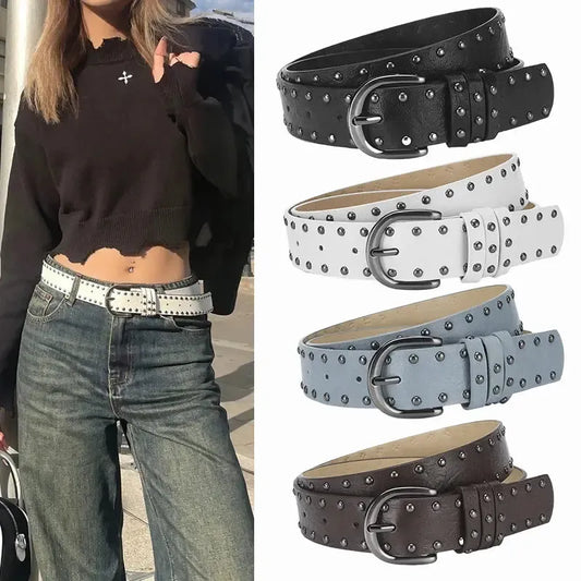 Ceinture cloutée féminine avec rivets et boucle à aiguille