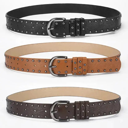 Ceinture cloutée féminine avec rivets et boucle à aiguille