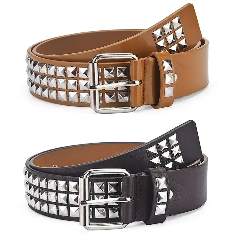 Ceinture cloutée homme et femme à rivets pyramidaux et perles carrées