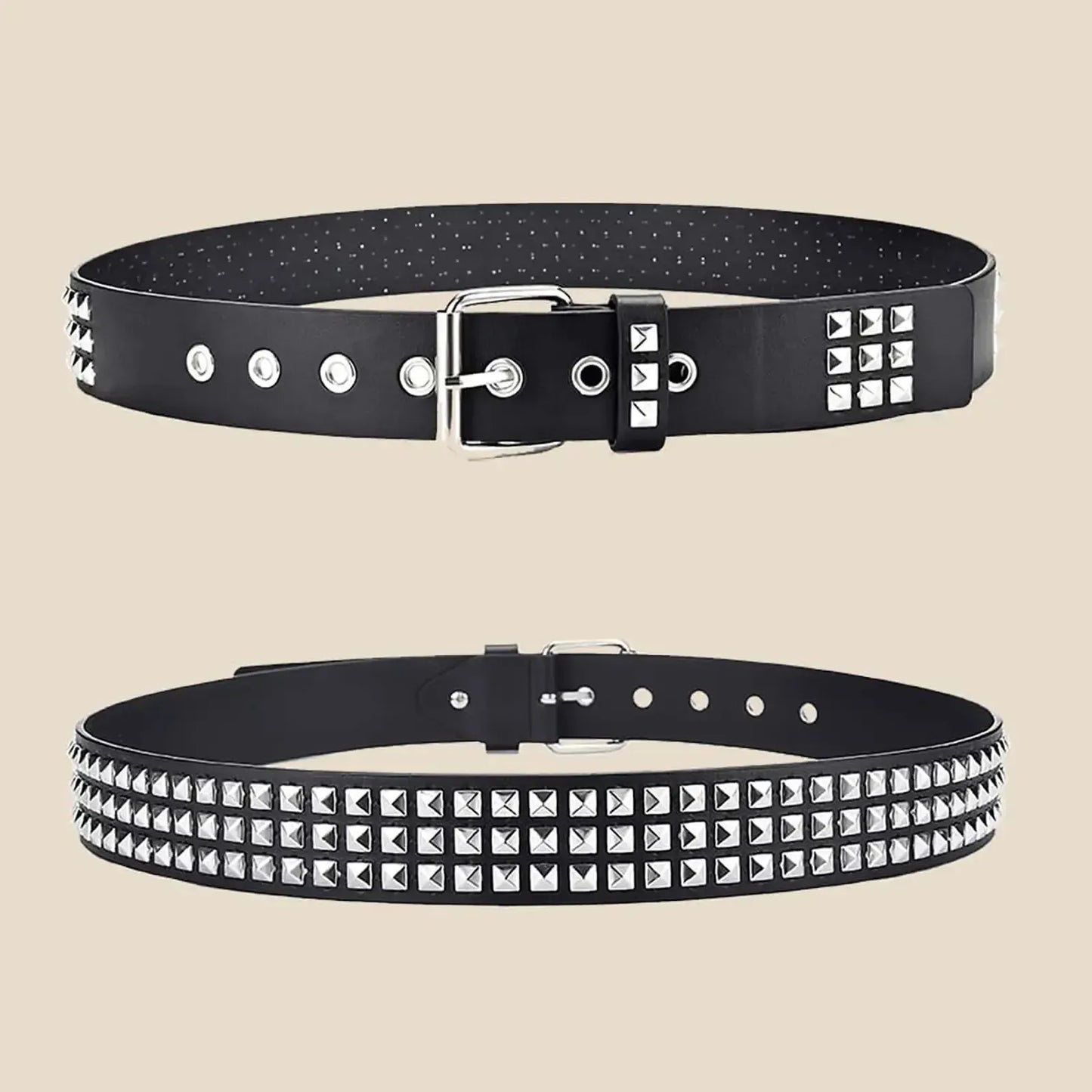 Ceinture cloutée homme et femme à rivets pyramidaux et perles carrées