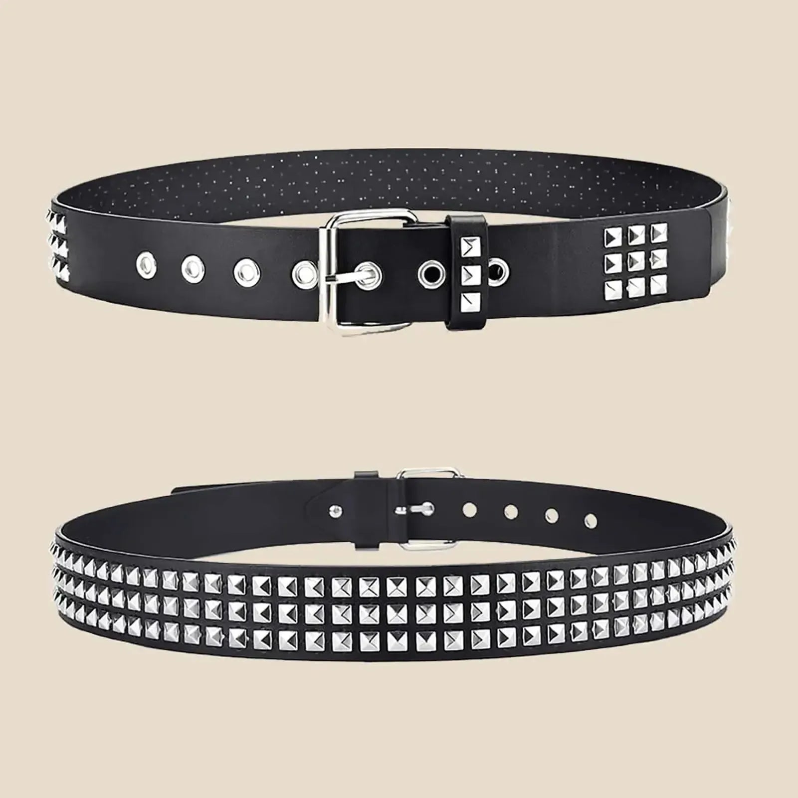 Ceinture cloutée homme et femme à rivets pyramidaux et perles carrées