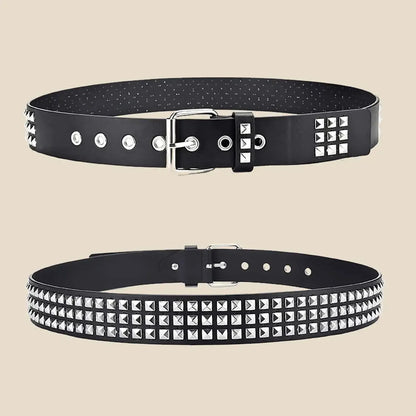Ceinture cloutée homme et femme à rivets pyramidaux et perles carrées