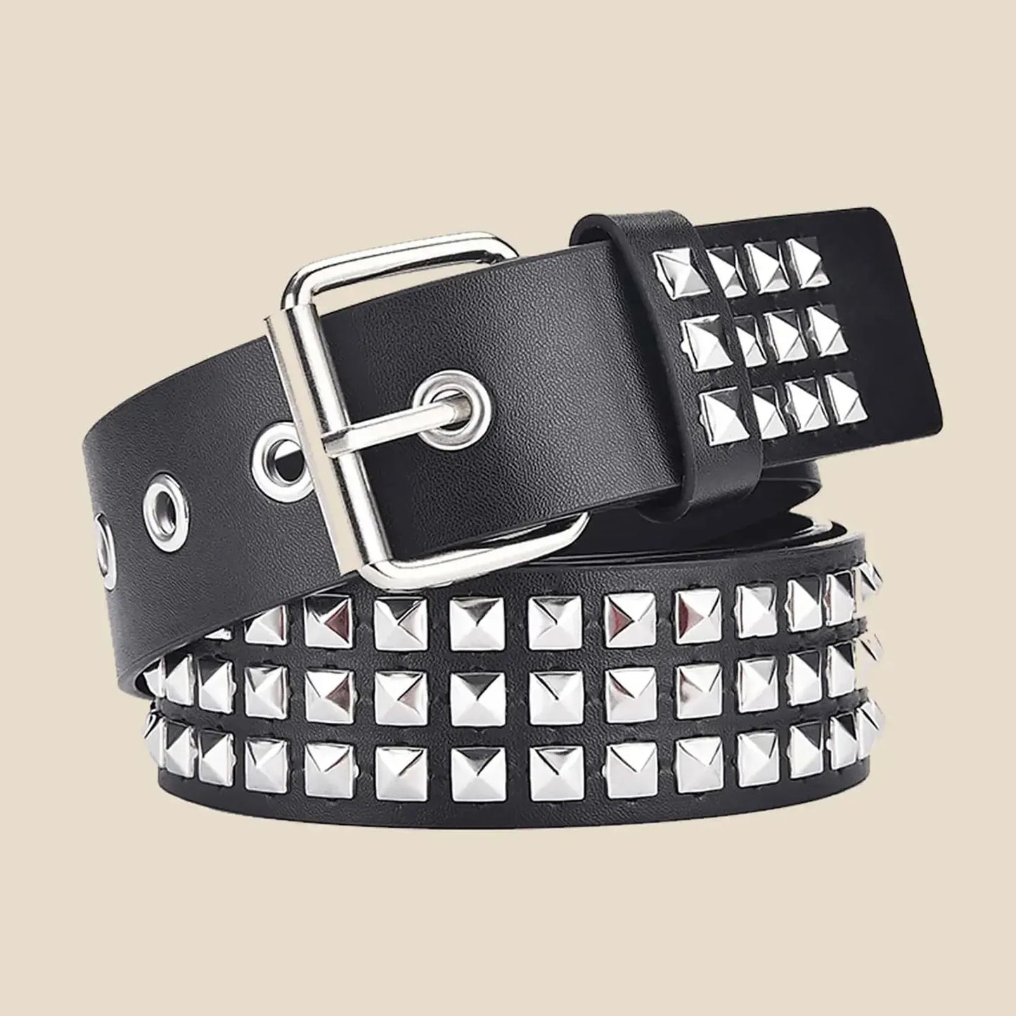Ceinture cloutée homme et femme à rivets pyramidaux et perles carrées