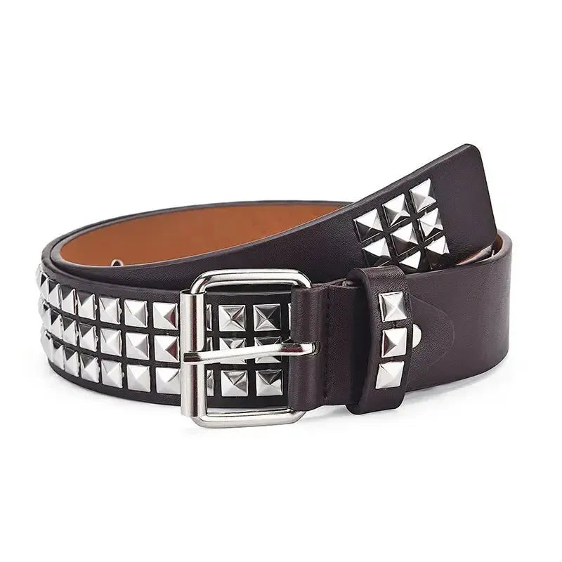Ceinture cloutée homme et femme à rivets pyramidaux et perles carrées