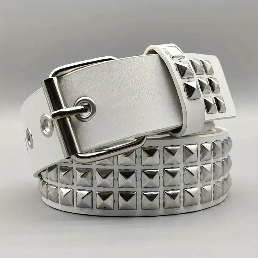 Ceinture cloutée homme et femme à rivets pyramidaux et perles carrées