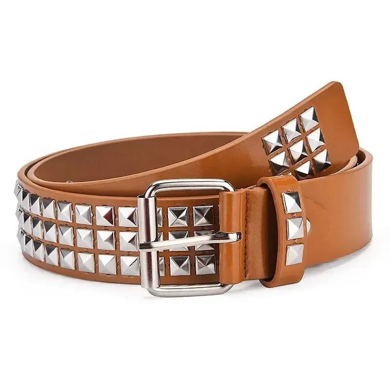 Ceinture cloutée homme et femme à rivets pyramidaux et perles carrées