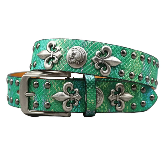 Ceinture cloutée pour femme – Rivets métalliques et croix dorée