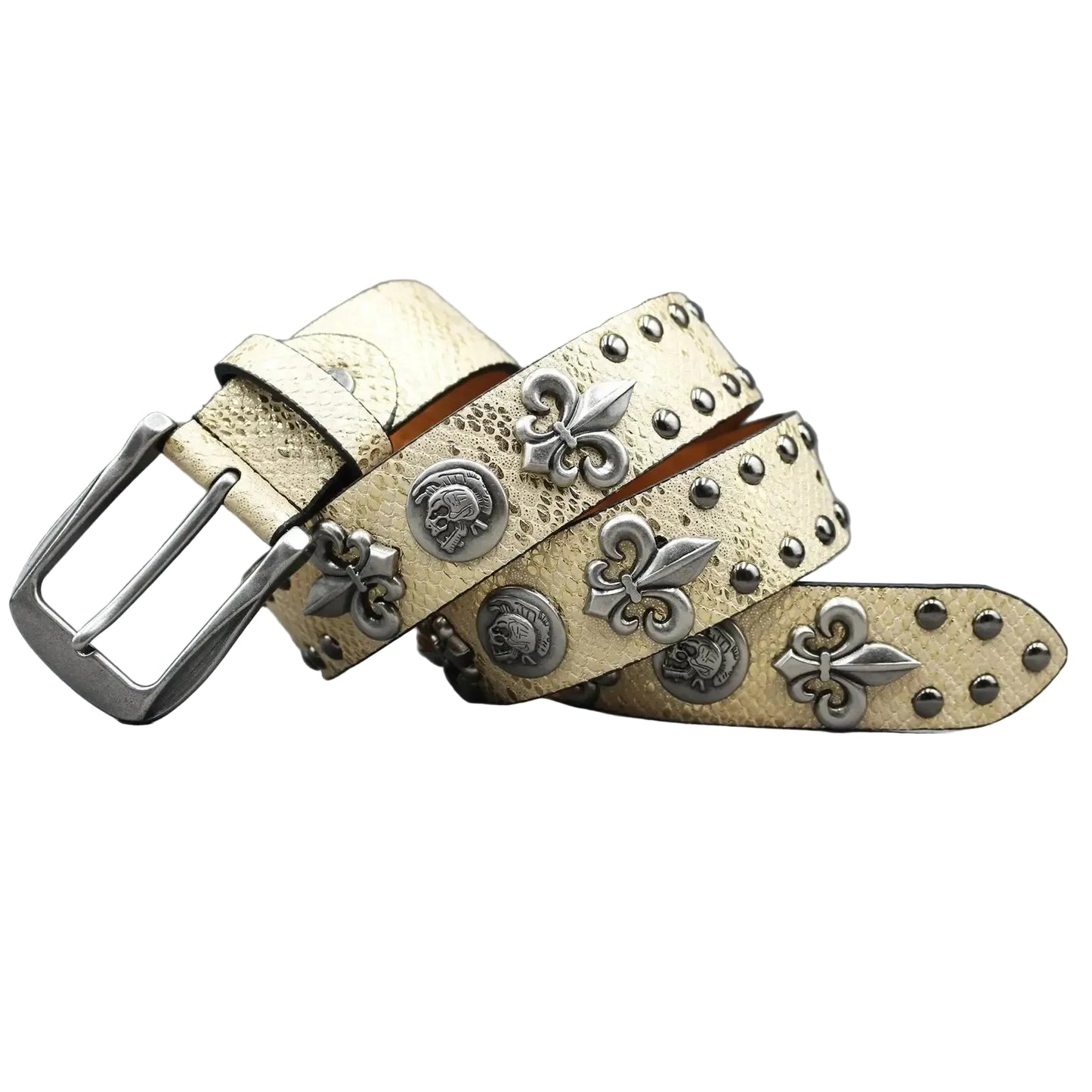 Ceinture cloutée pour femme – Rivets métalliques et croix dorée