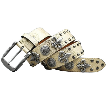 Ceinture cloutée pour femme – Rivets métalliques et croix dorée