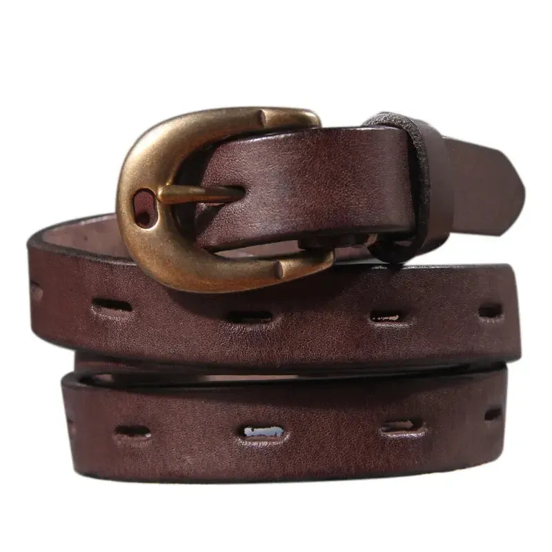Ceinture cowboy en cuir ajouré pour femme – Bouton en cuivre pur