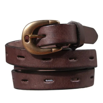 Ceinture cowboy en cuir ajouré pour femme – Bouton en cuivre pur