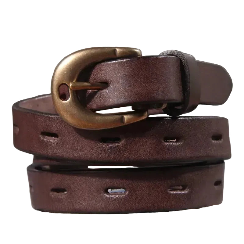 Ceinture cowboy en cuir ajouré pour femme – Bouton en cuivre pur
