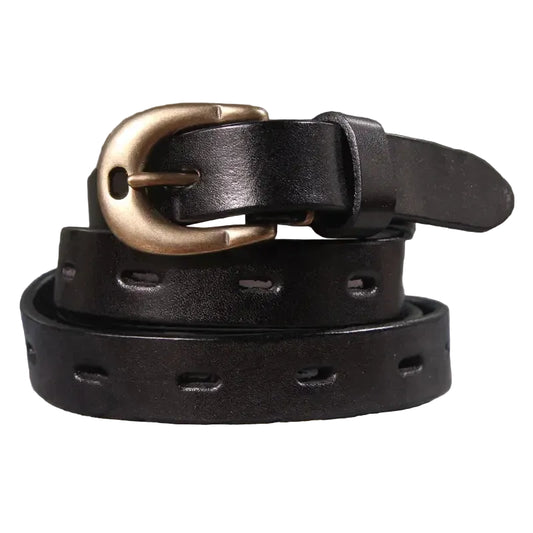 Ceinture cowboy en cuir ajouré pour femme – Bouton en cuivre pur