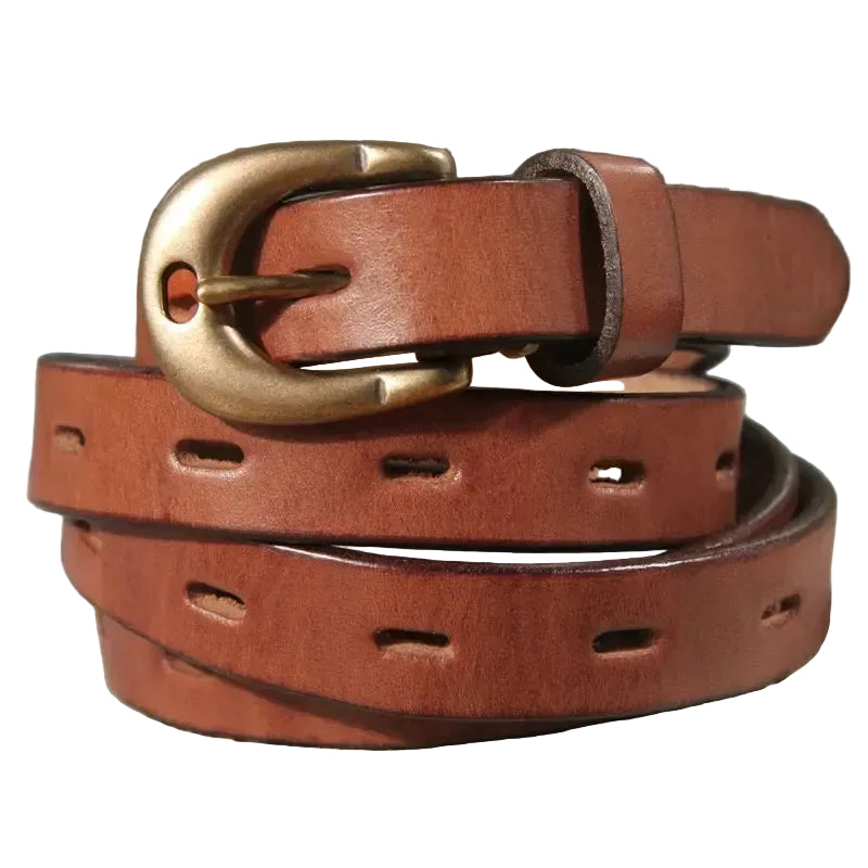 Ceinture cowboy en cuir ajouré pour femme – Bouton en cuivre pur