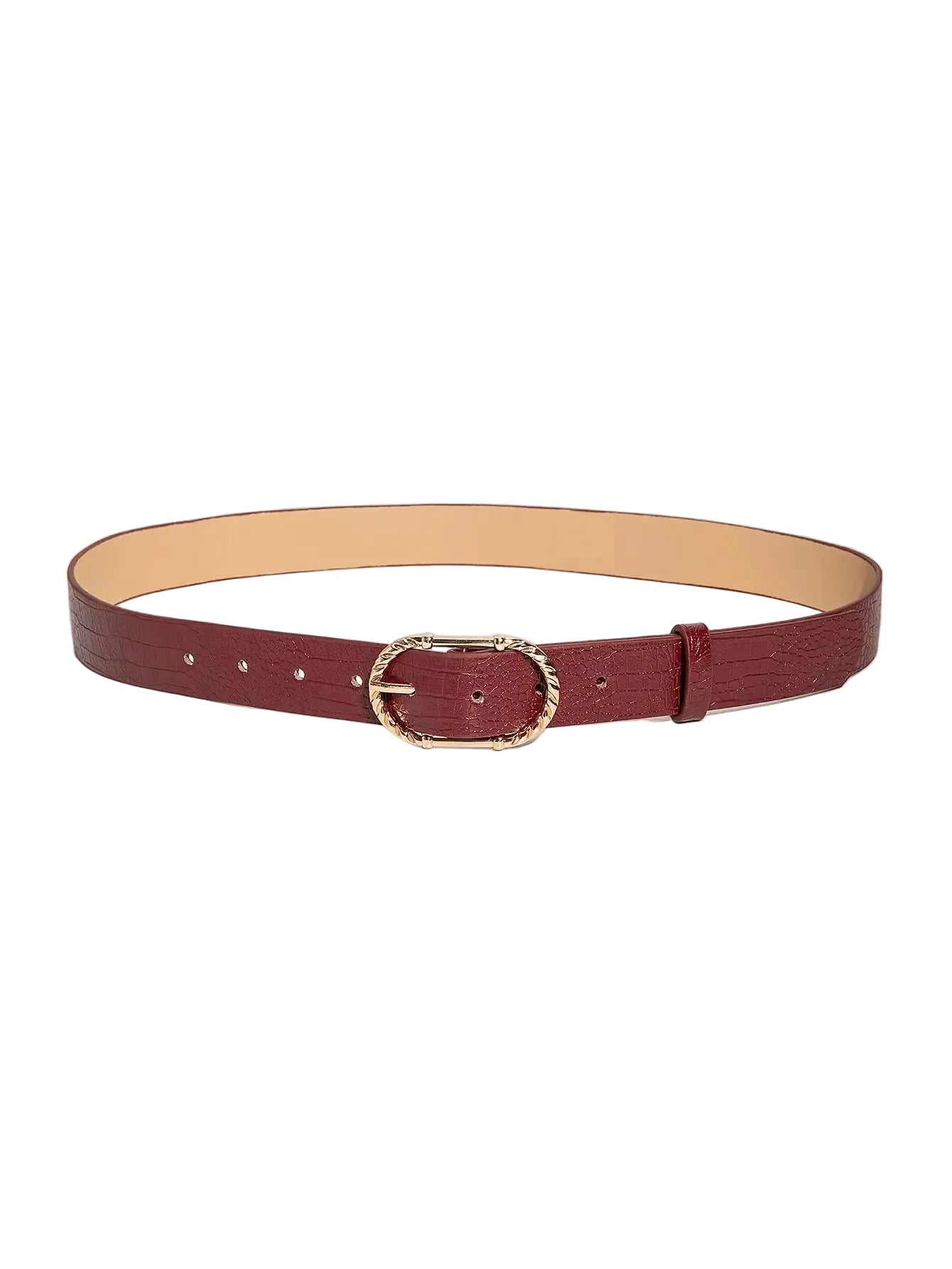 Ceinture de luxe bordeaux à boucle en métal doré
