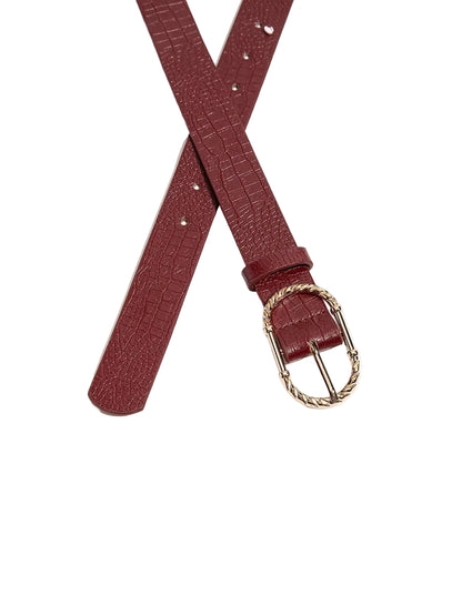 Ceinture de luxe bordeaux à boucle en métal doré