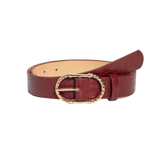 Ceinture de luxe bordeaux à boucle en métal doré