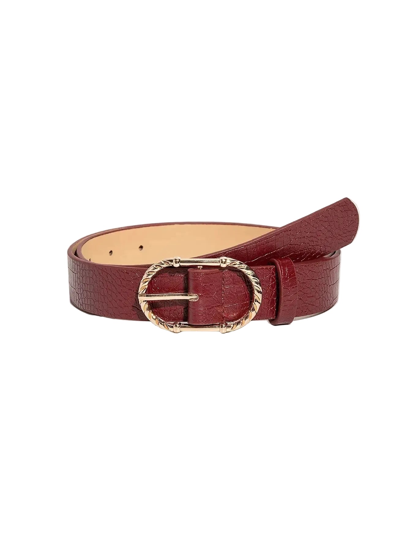 Ceinture de luxe bordeaux à boucle en métal doré