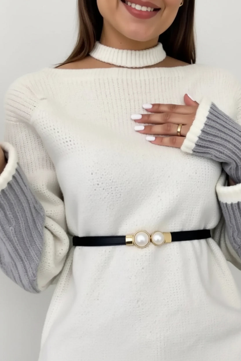Ceinture de taille pour femme en cuir et chaîne de perles