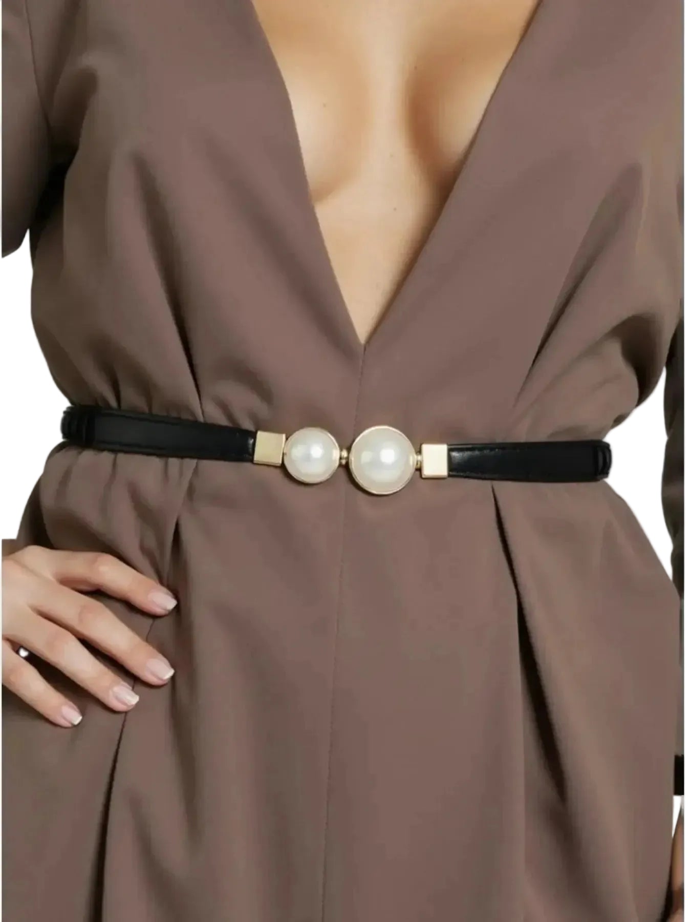 Ceinture de taille pour femme en cuir et chaîne de perles