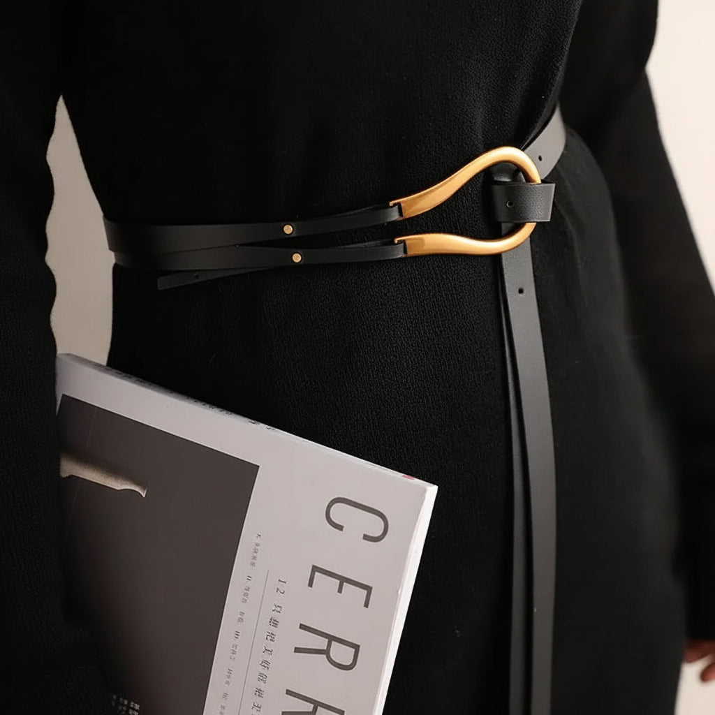 Ceinture en cuir véritable femme – Boucle en métal U de luxe