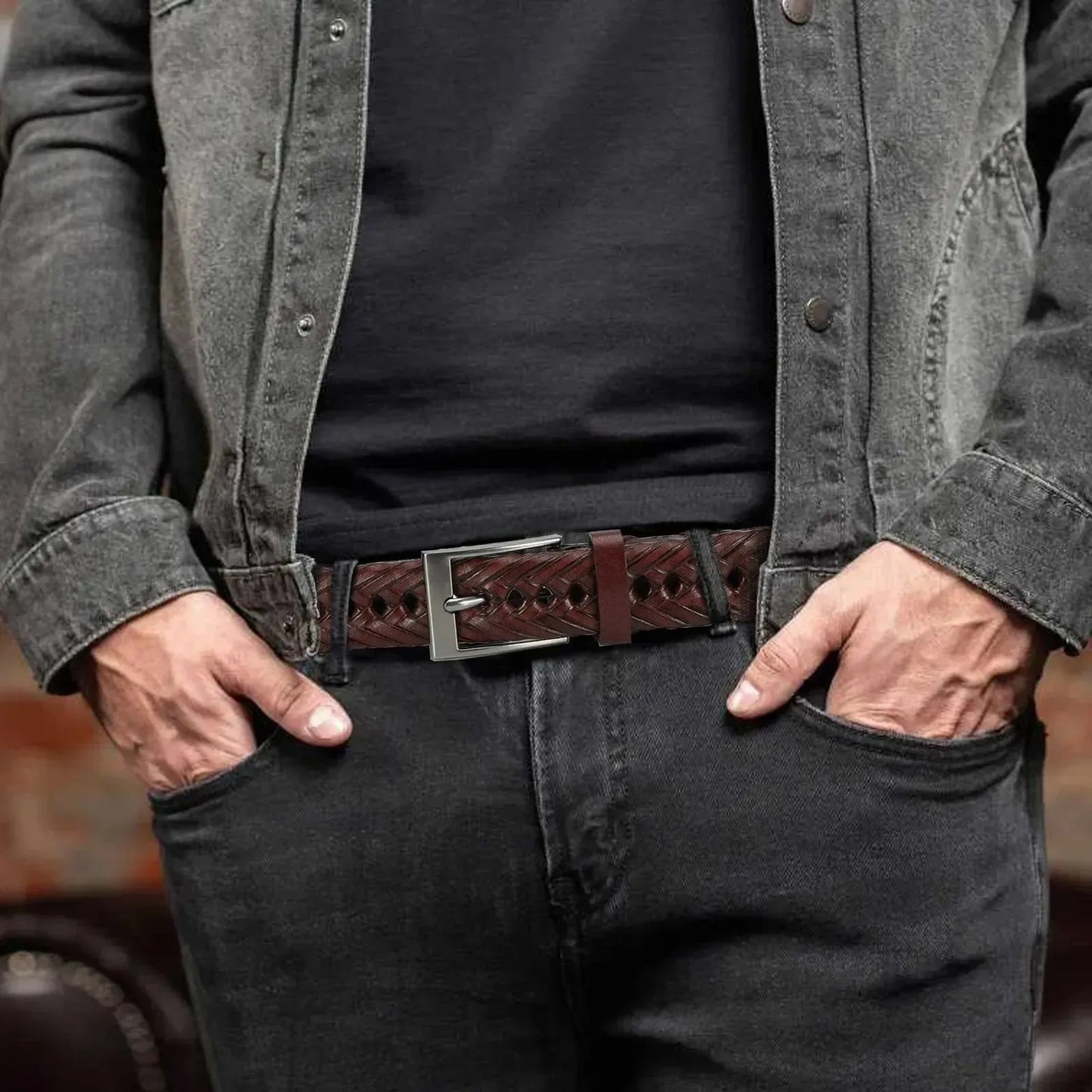 Ceinture en cuir véritable pour hommes et femmes – Grande boucle en métal