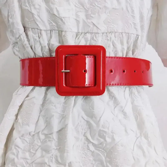 Ceinture en cuir verni brillant pour femme – Boucle carrée