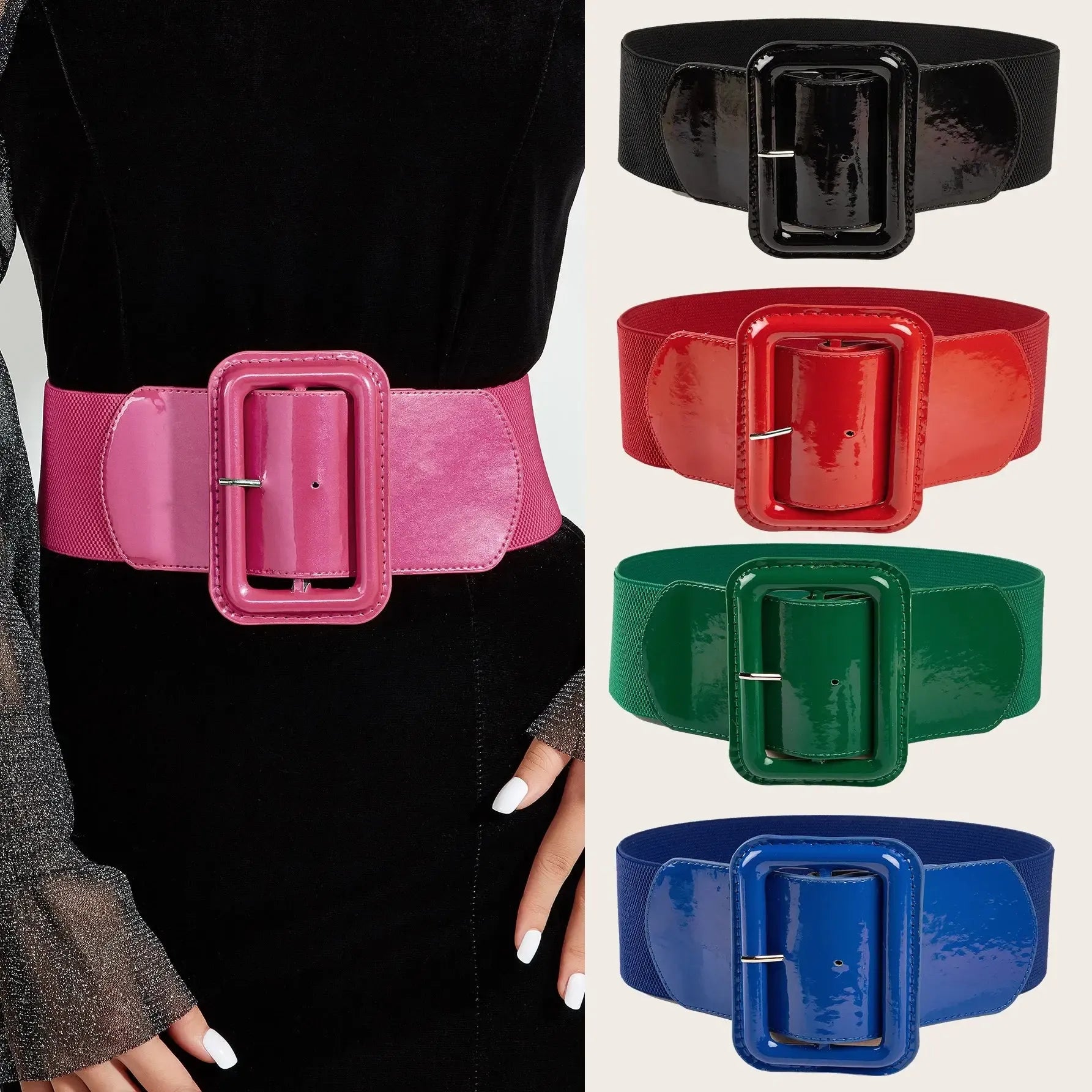 Ceinture extra large à boucle ardillon rectangulaire pour femme