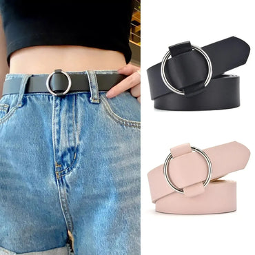 Ceinture femme en cuir non perforé — boucle ronde élégant