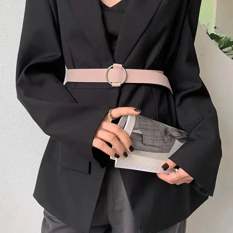 Ceinture femme en cuir non perforé — boucle ronde élégant