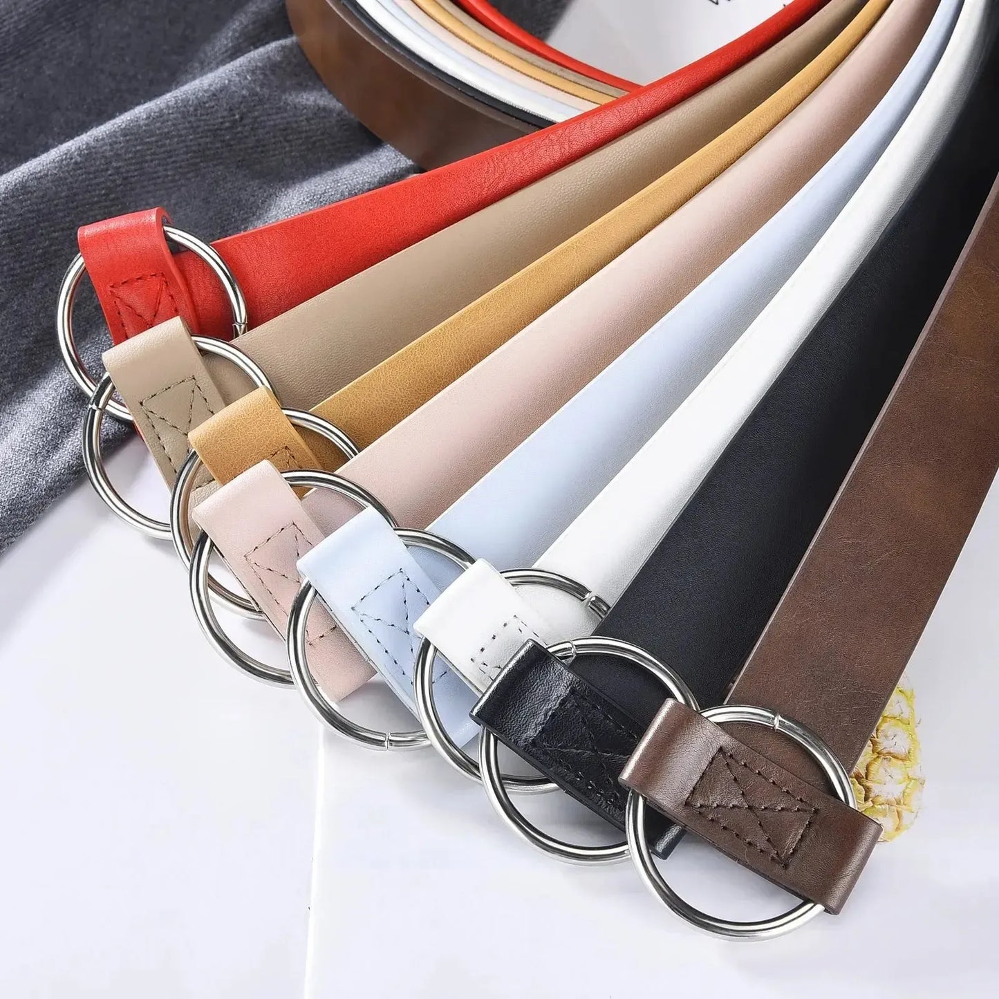 Ceinture femme en cuir non perforé — boucle ronde élégant