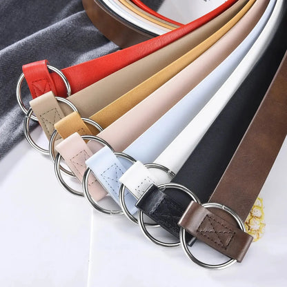 Ceinture femme en cuir non perforé — boucle ronde élégant