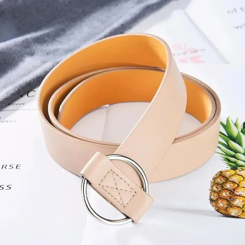 Ceinture femme en cuir non perforé — boucle ronde élégant