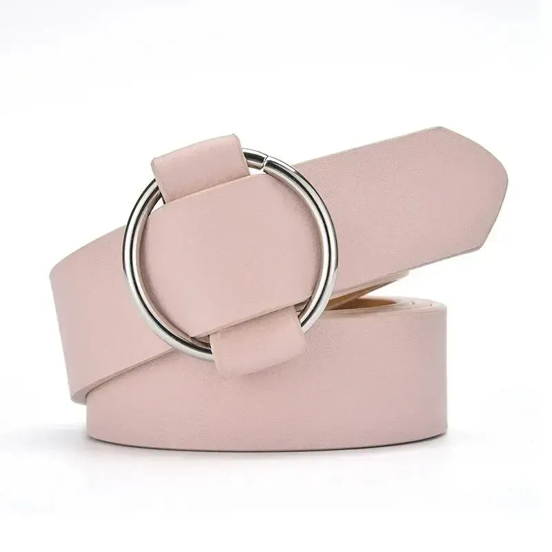 Ceinture femme en cuir non perforé — boucle ronde élégant