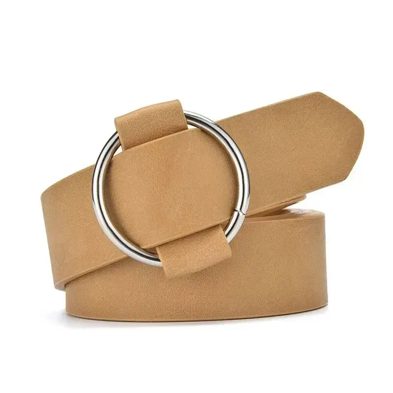Ceinture femme en cuir non perforé — boucle ronde élégant