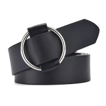 Ceinture femme en cuir non perforé — boucle ronde élégant