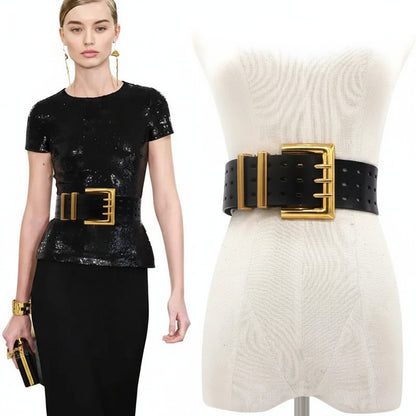 Ceinture femme en cuir véritable — boucle bronze