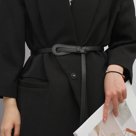 Ceinture fine en cuir pour femme avec nœud à nouer