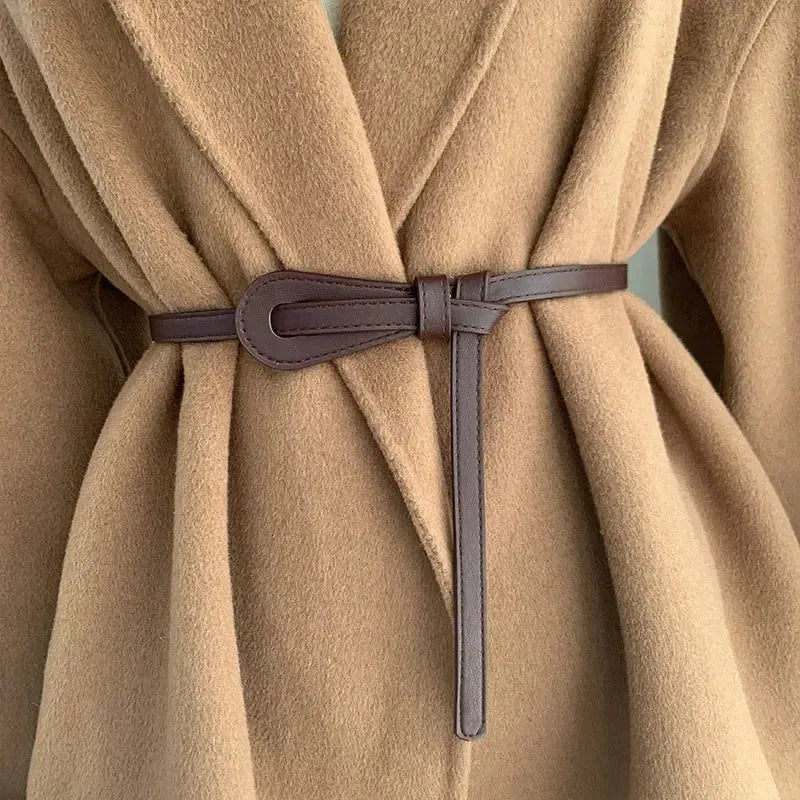 Ceinture fine en cuir pour femme avec nœud à nouer