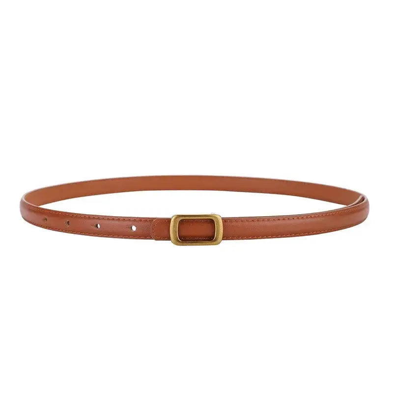 Ceinture fine en cuir véritable pour femme avec boucle carrée en métal