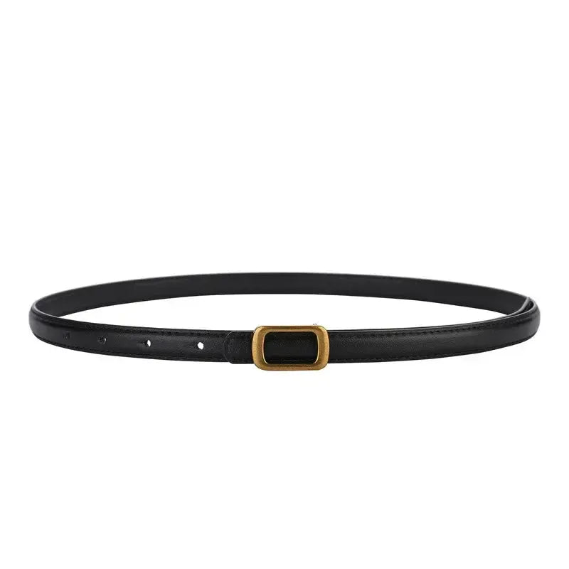 Ceinture fine en cuir véritable pour femme avec boucle carrée en métal