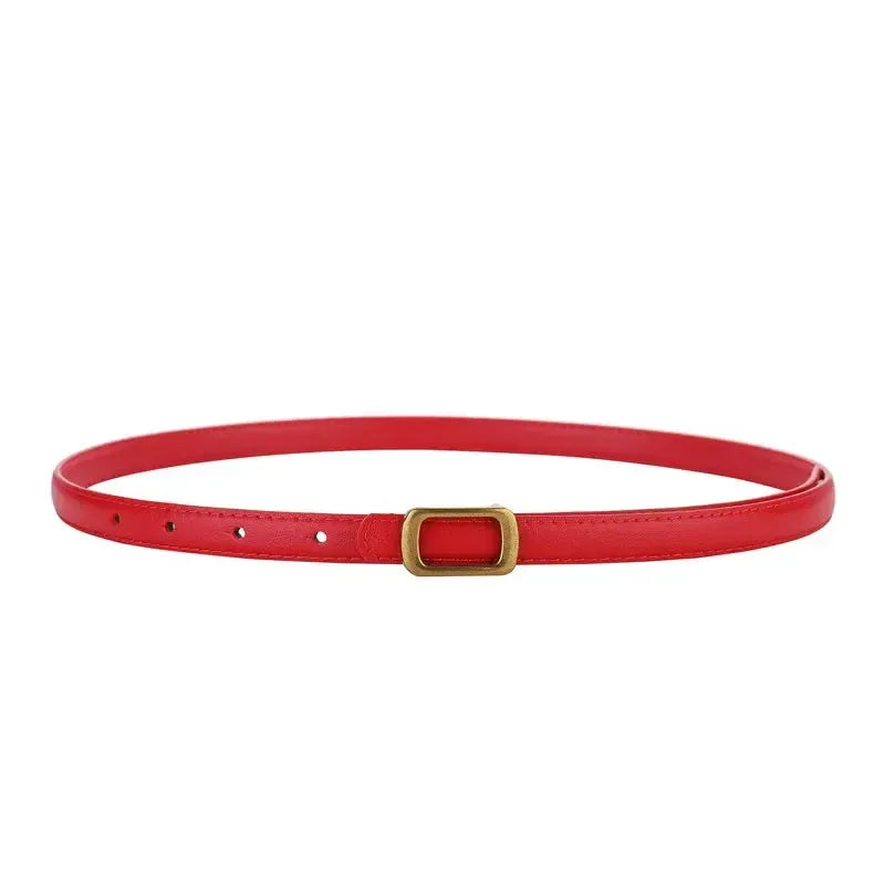 Ceinture fine en cuir véritable pour femme avec boucle carrée en métal