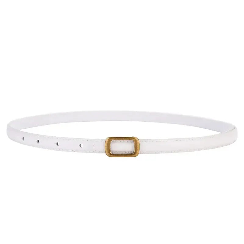 Ceinture fine en cuir véritable pour femme avec boucle carrée en métal